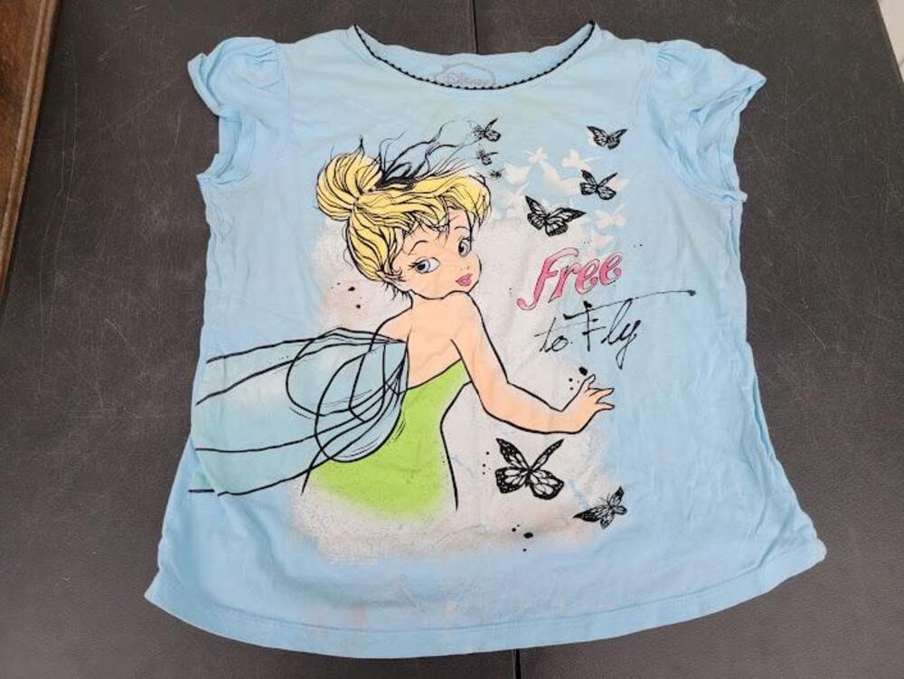 Disney Tinker Bell Shirt Girls XL Blue Free To Fly Graphic Short Sleeve Tee